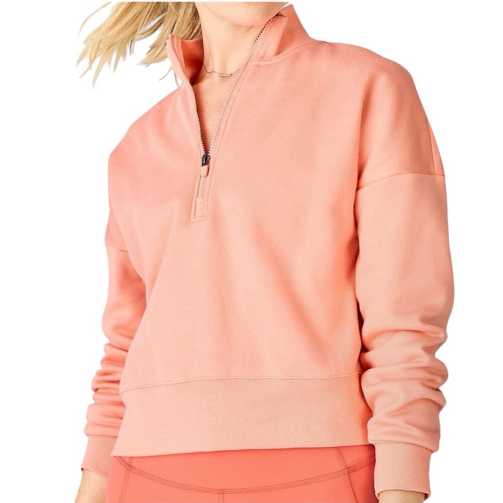 Fabletics || Coral Cropped Half Zip Sweater